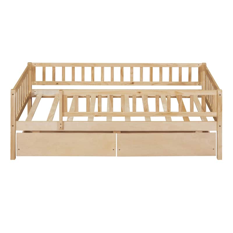 Twin Size Daybed Wood Storage Bed with Pull-out Drawers and Fence