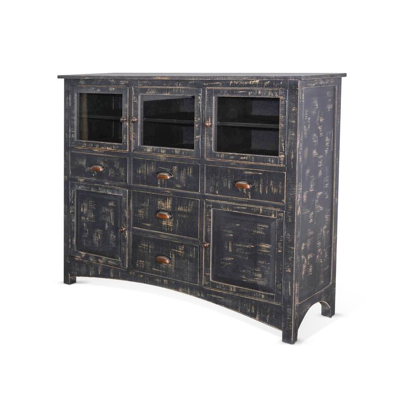Rena Sideboard Buffet Console, 4 Doors, 5 Drawers, 59 Inch Black Wood
