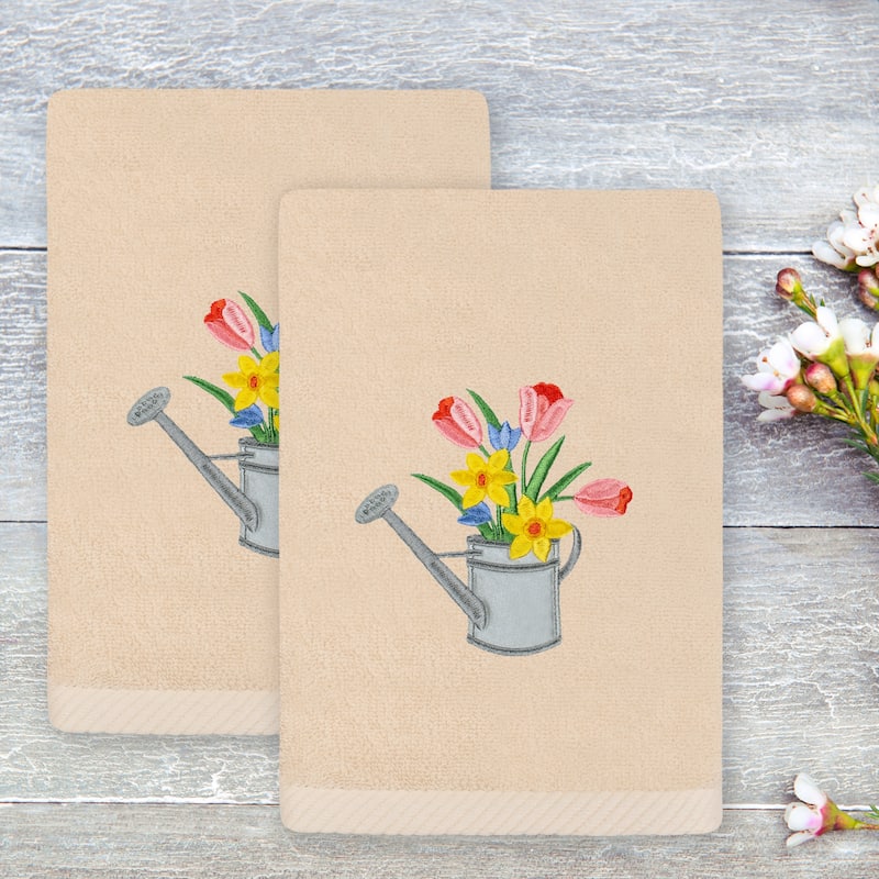 Authentic Hotel and Spa Spring Watering Can Turkish Cotton Hand Towels (Set of 2)