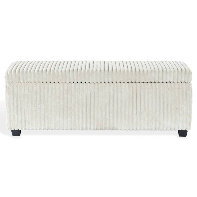 SAFAVIEH Couture Lynzie Plush Corduroy Storage Bench - 55"W x 21"D x 19"H - Ivory