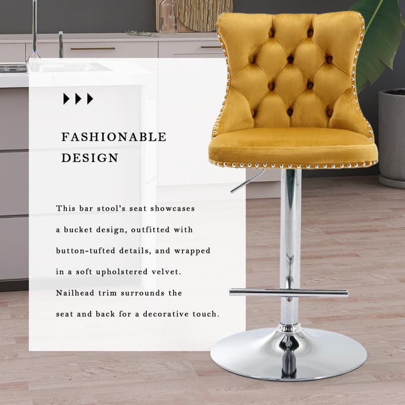 Velvet Upholstered Nailheads Tufted Swivel Bar Stools (Set of 6)
