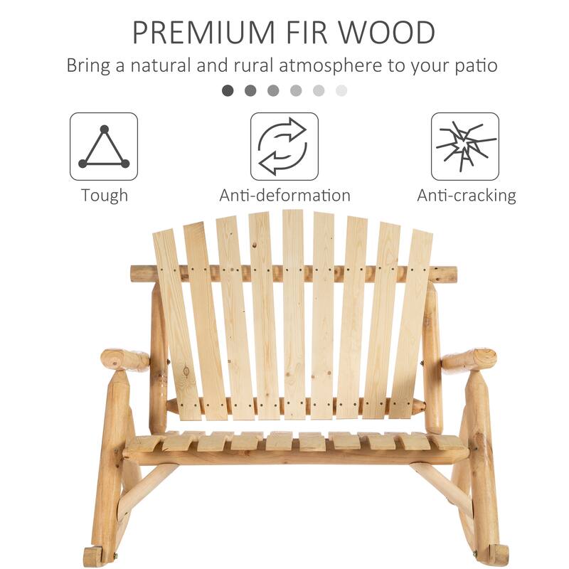 Outsunny 2-Person Wooden Adirondack Rocking with Slatted Design for Backyard, Porch, Poolside