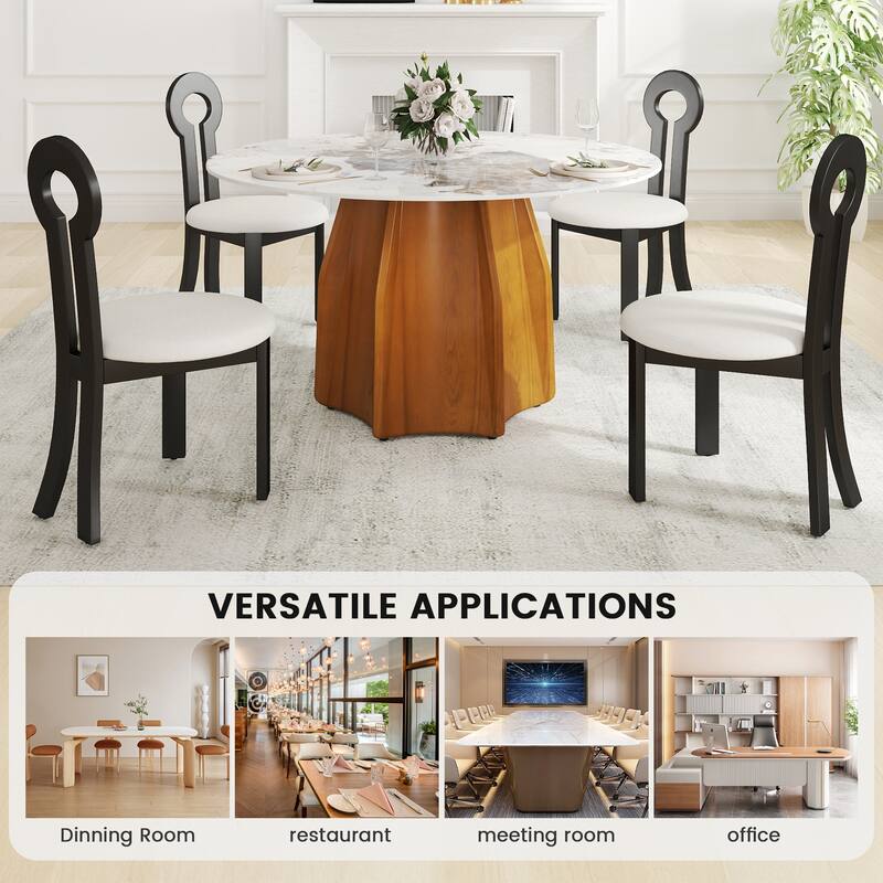2 Piece Solid Wood Armless Kitchen Dining Chair with Round Backrest and Cushion for Dining Room Kitchen Living Room Bedroom