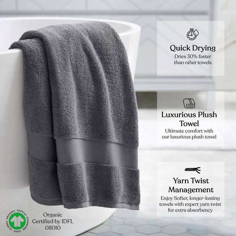 Delara Organic Cotton Feather Touch Quick Dry 650 GSM Bath Sheet, 36"X70"
