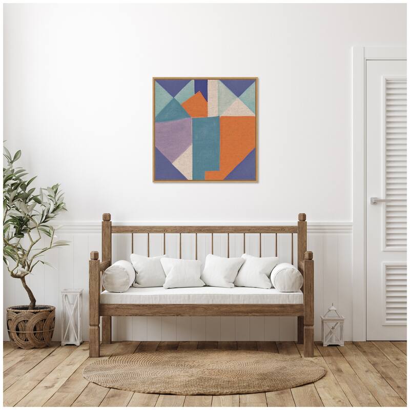 Kate and Laurel Sylvie Painterly Soft Geometric Shapes Neutral Linen Framed Canvas by The Creative Bunch Studio