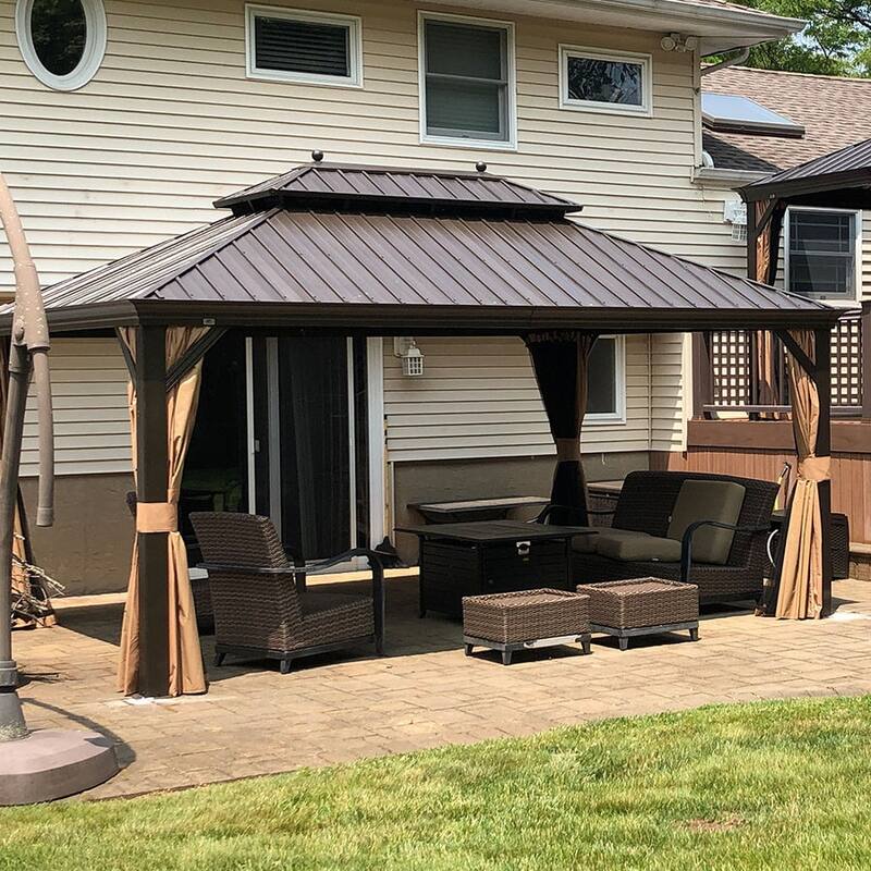 PURPLE LEAF Outdoor Gazebo Aluminum Frame Galvanized Steel Hardtop Gazebo with Bulbs