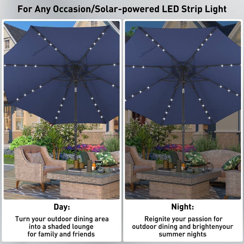 Autlaycil 10ft Solar LED lights Outdoor Patio Umbrella With Base