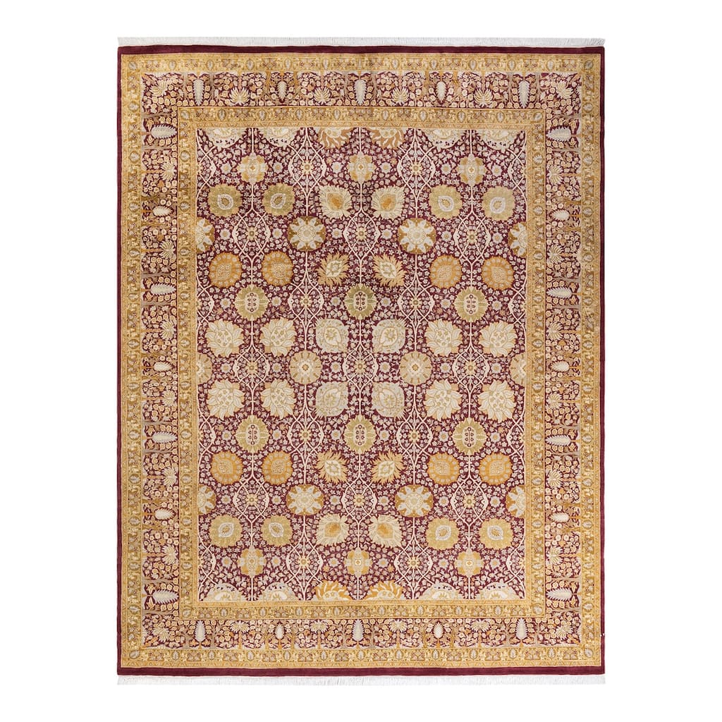 Overton Handknotted Wool Traditional Oriental Purple Area Rug - 8' x 10'