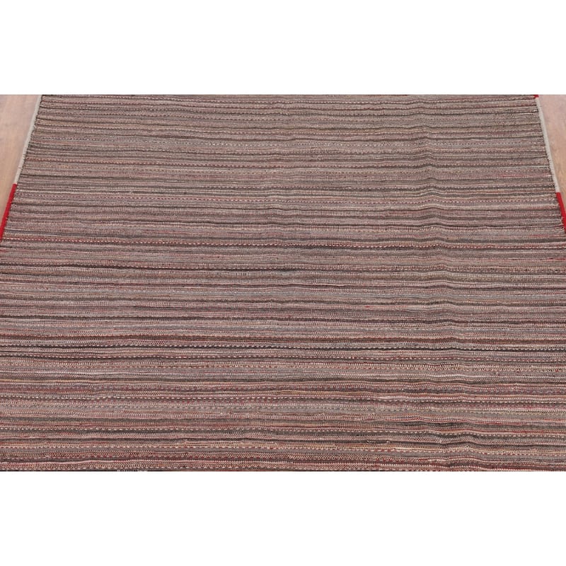 All-Over Striped Kilim Persian Vintage Area Rug Hand-Woven Wool Carpet - 7'3"x 11'0"