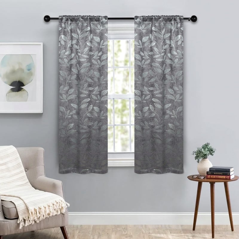Superior Modern Bohemian Leaves Room Darkening Curtains with Grommets