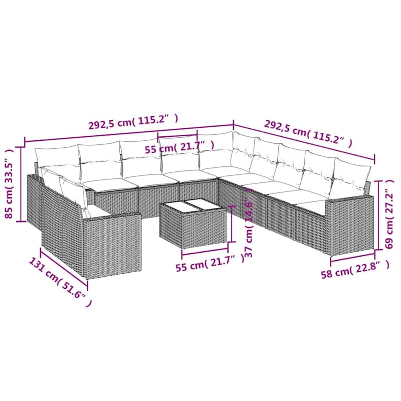 vidaXL Garden Sofa Set Grey - 21.7 x 21.7 x 14.6