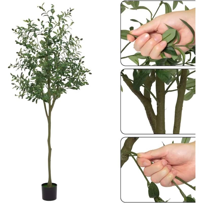 Artificial Olive Tree, Tall Pre-Potted Faux Silk Plant Faux Olive Tree