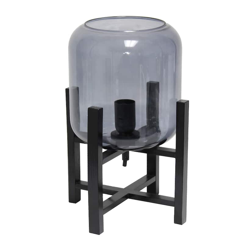 Glass Industrial Table Lamp with Wood Base and Cylinder Shade - 9 x 9 x 13.5 in. (L x W x H)