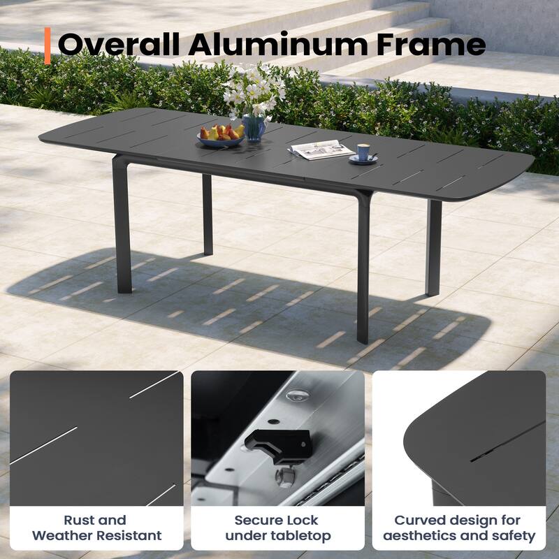 9-PC Outdoor Patio Aluminum Dining Sets Rectangular Expandable Table with Adjustable Dining Chairs