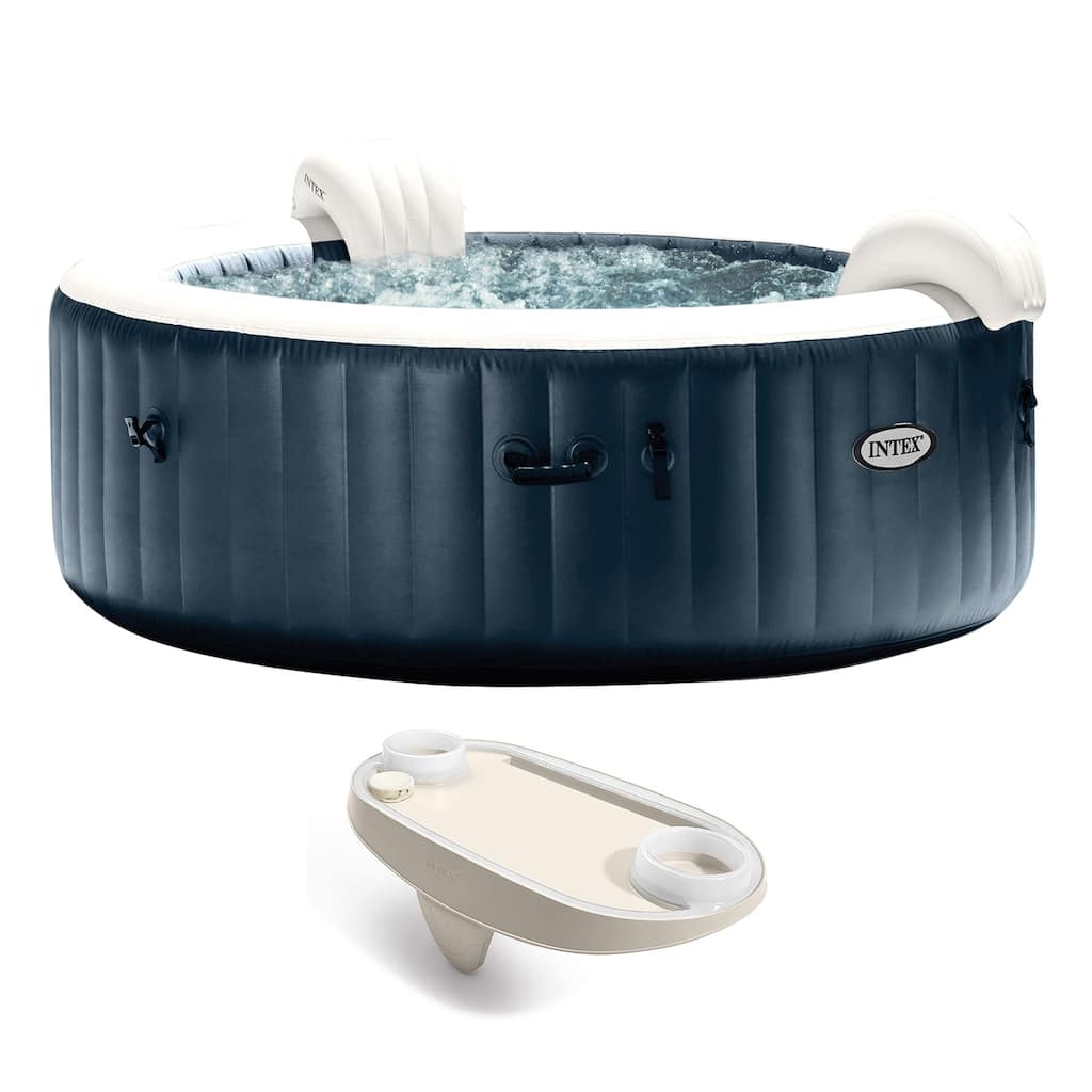 Intex PureSpa Plus Portable Inflatable Hot Tub Jet Spa w/ Phone Tray Accessory - 126