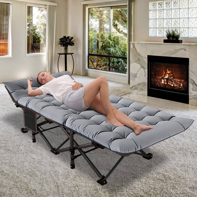 75" Folding Camping Bed with 3.3 Inch Mattress, Portable Sleeping Cot