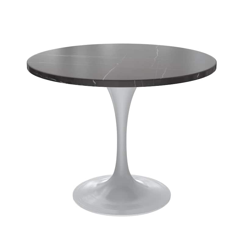Verve Dining Table with a 36" Round Tabletop in White Steel Pedestal - Black