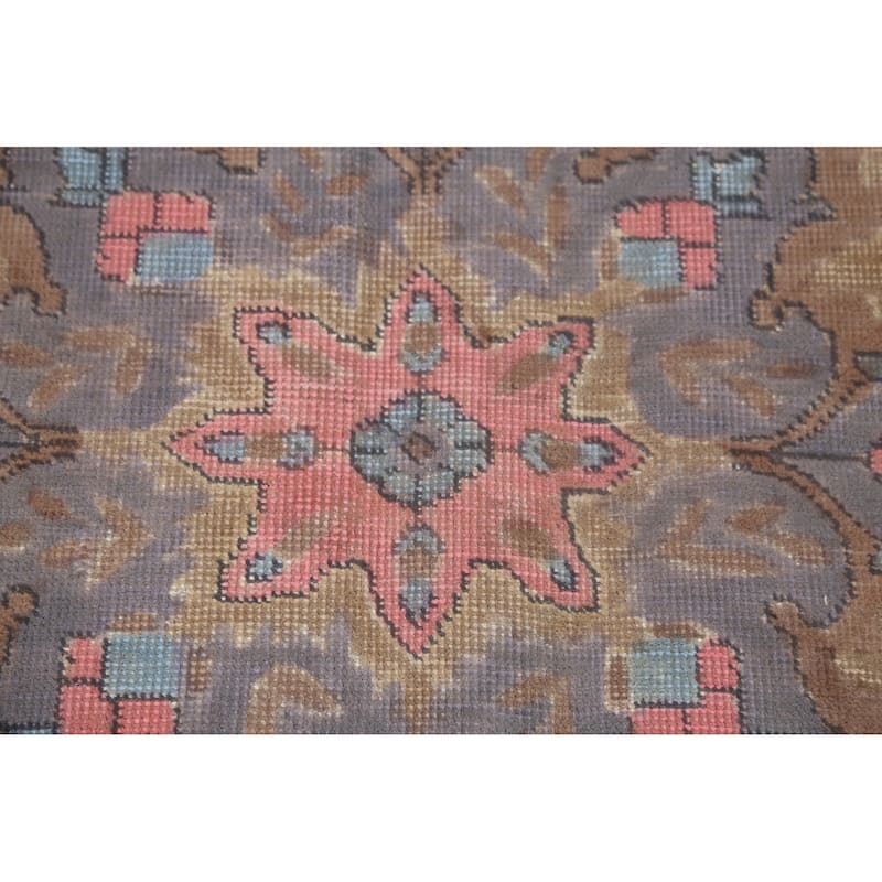 Distressed Brown Tabriz Persian Antique Rug Hand-Knotted Wool Carpet - 8'2"x 11'0"
