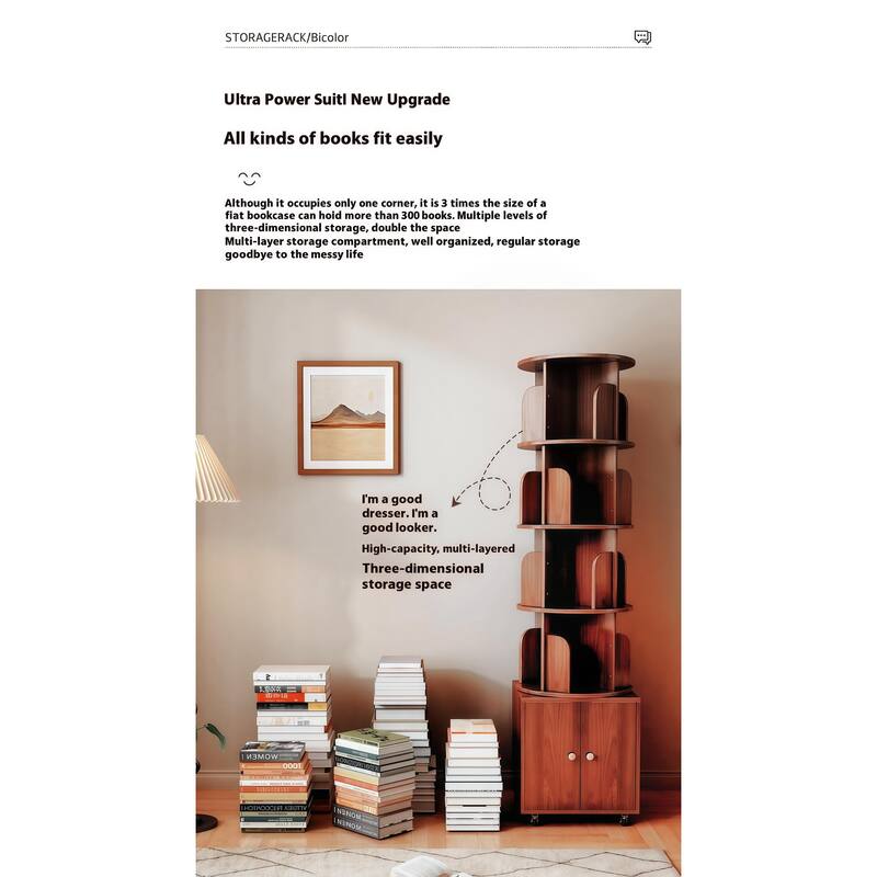 360° Rotating 5-Tier Bookshelf - Compact Corner Design with Storage Drawer for Bedroom/Living Room‌