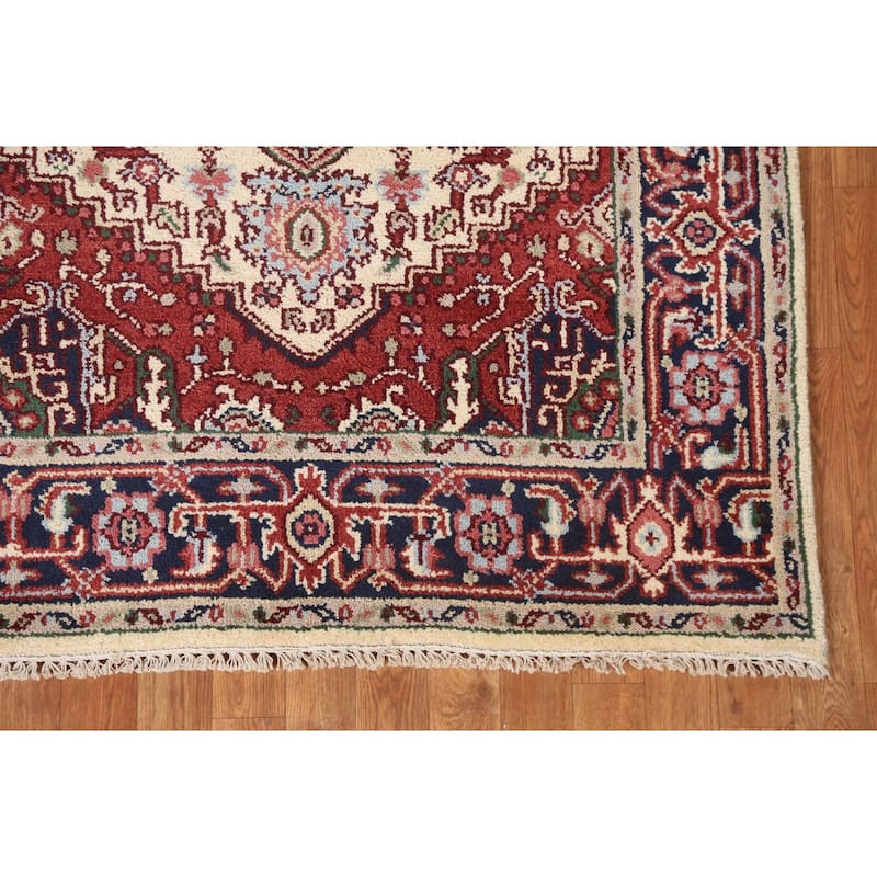 Geometric Traditional Heriz Serapi Oriental Wool Area Rug Hand-knotted - 4'0" x 5'11"
