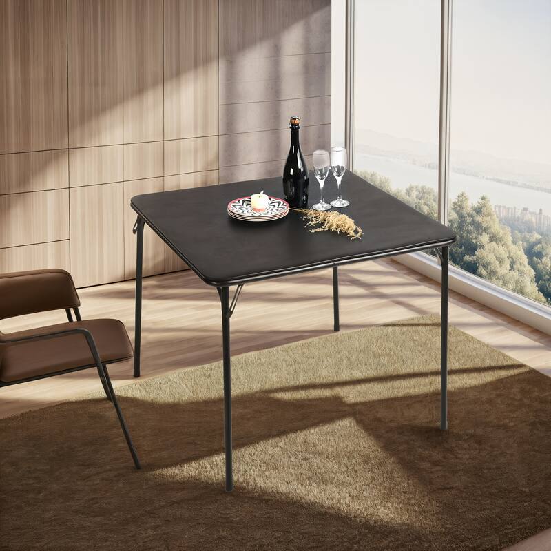 Homy Casa Modern Paded Square Dining Table with Easy-Clean PVC Top - Black