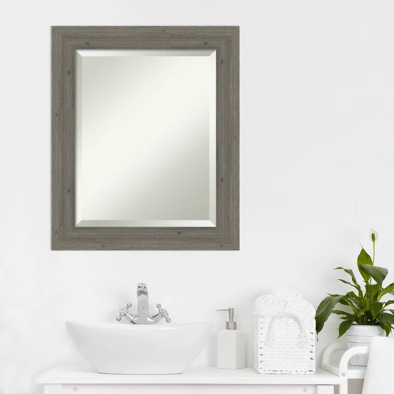 Beveled Wood Bathroom Wall Mirror - Fencepost Grey Narrow Frame