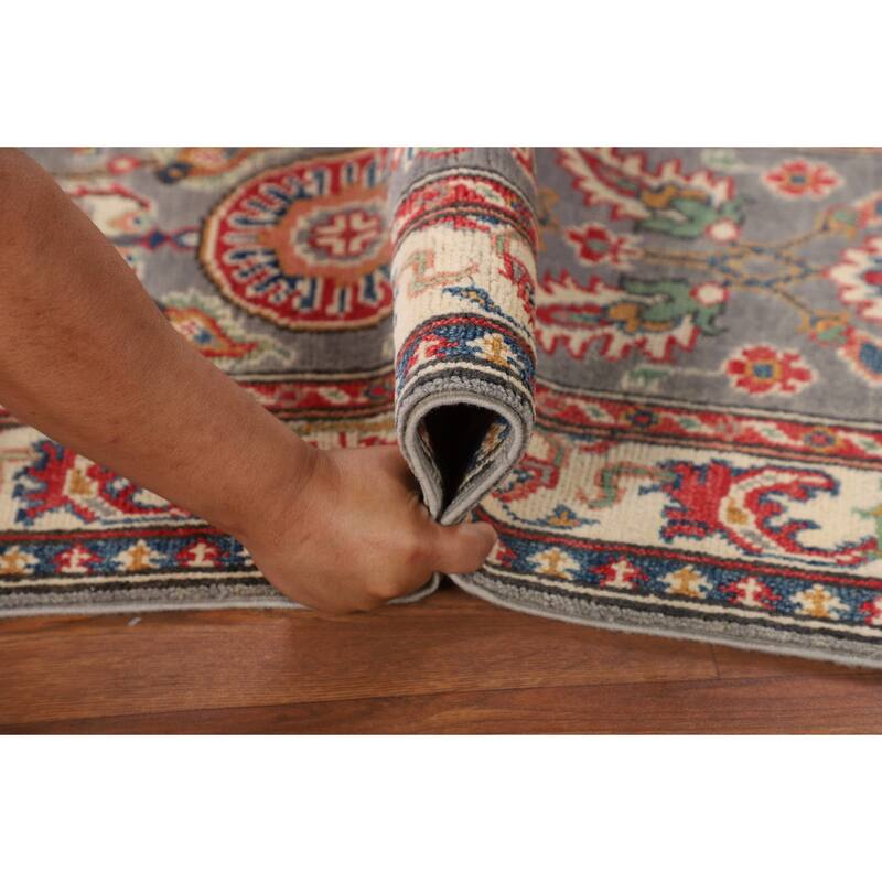 Traditional Kazak Runner Rug Hand-Knotted Grey Wool Carpet - 2'1" x 5'10"