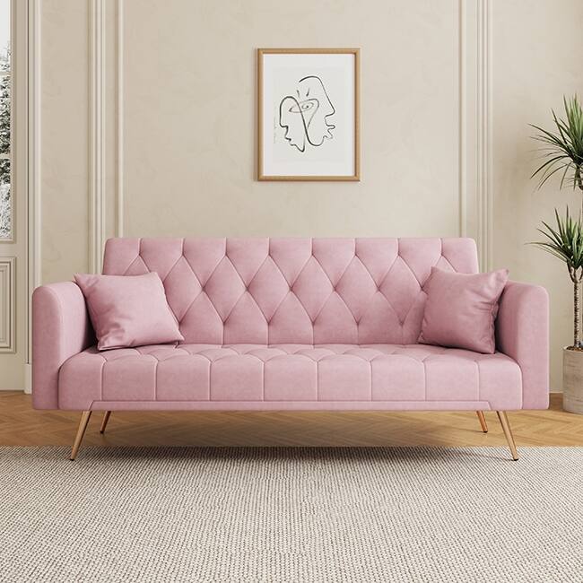 71" Velvet Green Gray Double Sofa Bed