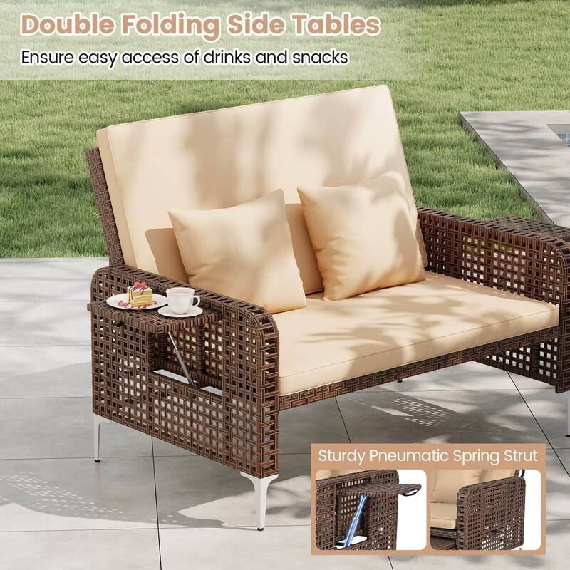 Costway 2 PCS Wicker Loveseat & Storage Ottoman with 4-Level Backrest