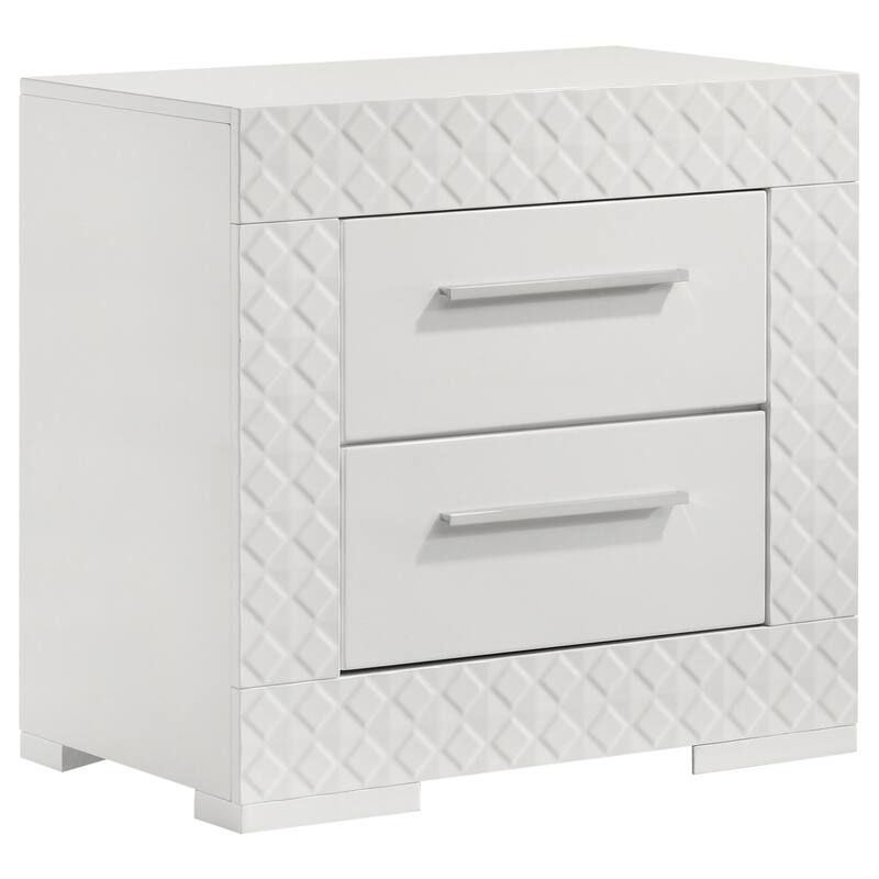Ivon 4pc Queen Bedroom Set, Diamond Embossed, White High Gloss, LED