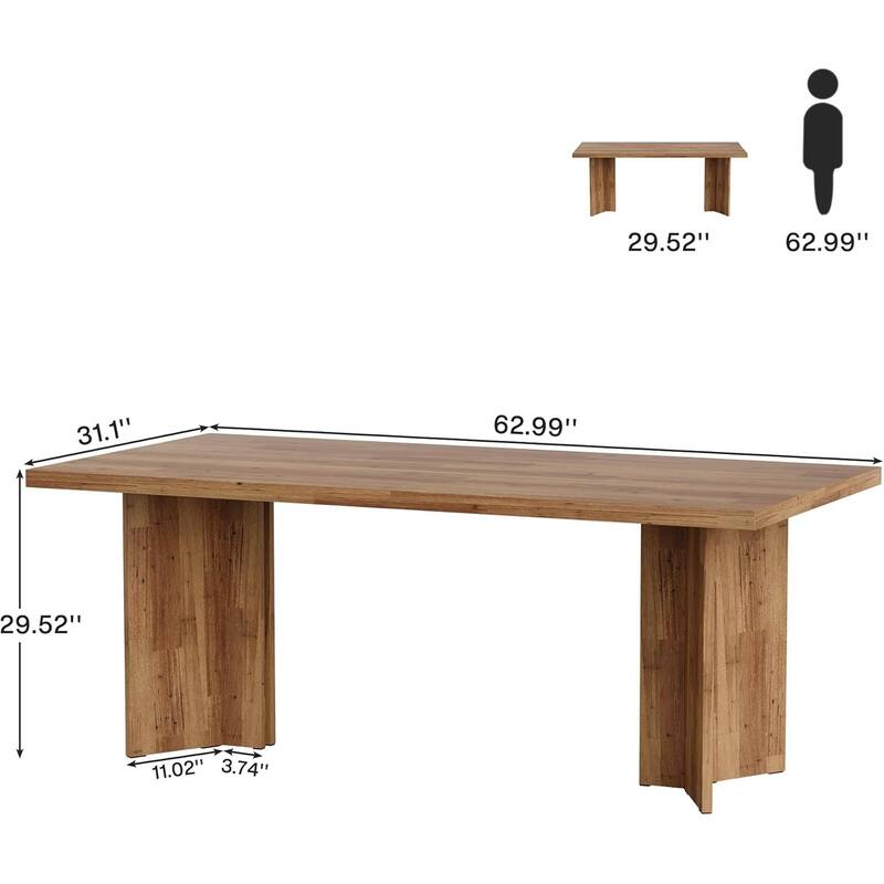 63" Farmhouse Executive Desk - Vintage Wood Computer Workstation with Thickened Tabletop, Large Writing & Conference Table