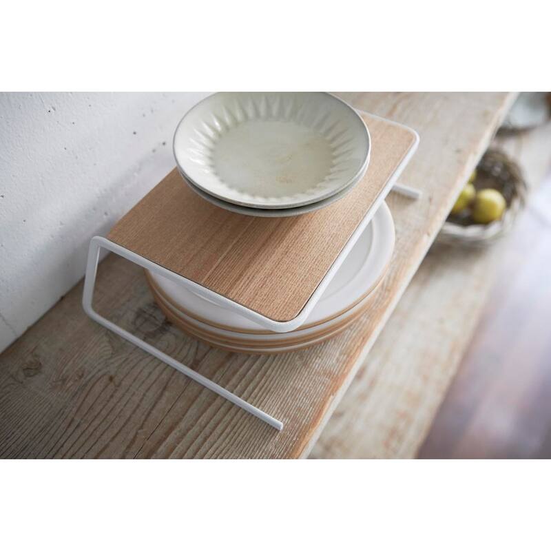 Yamazaki Home Dish Riser - 2 Sizes, Steel and Wood, Small, Holds 3.3 lbs