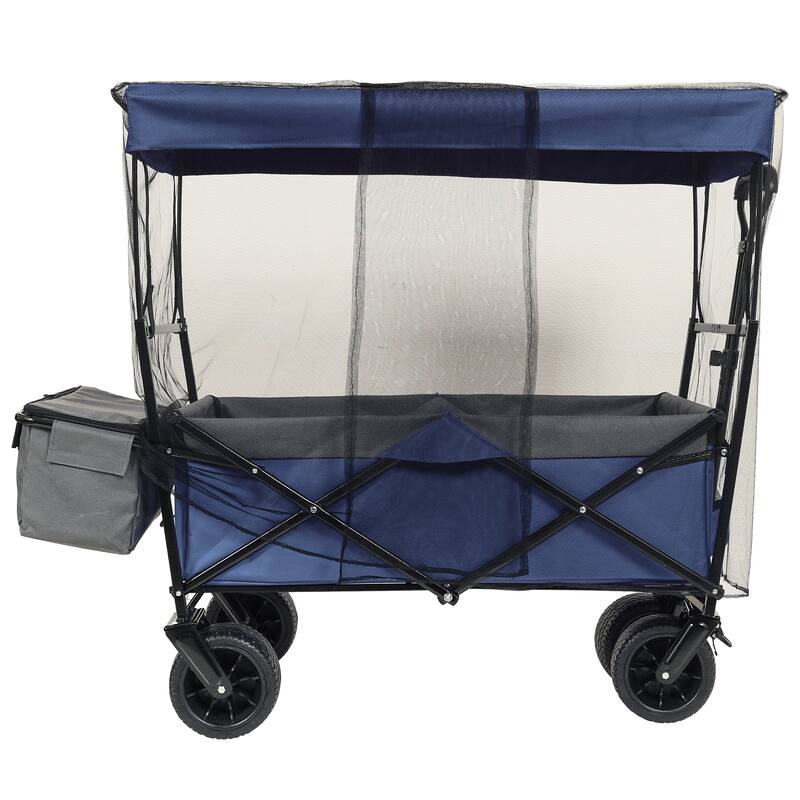 480Lbs Collapsible Wagon with Canopy,Wagon Stroller with 7" All-Terrain Wheels, Lightweight Foldable Wagon, with Mosquito Net