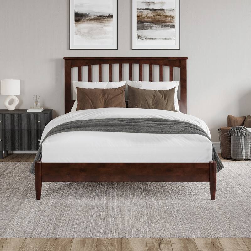 Modern Platform Bed - Low Profile Wood Bed Frame - Full Size Bed - Walnut Finish