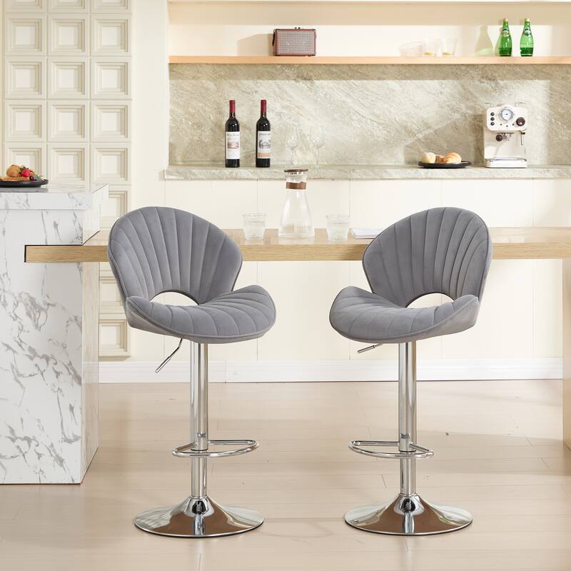 Set of 2 Adjustable Bar Stools with Back & Footrest, Grey Counter Height Bar Chairs for Kitchen & Pub