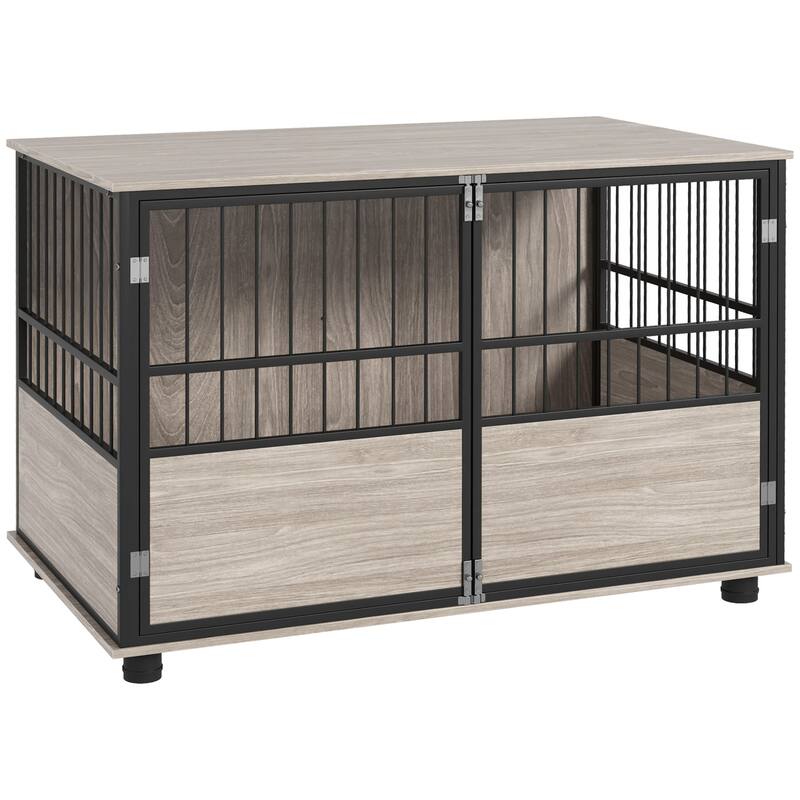 PawHut 39.5" Dog Crate Furniture End Table, Wooden Dog Kennel Indoor Pet House with 3 Doors, for Small to Large Dogs - Brown