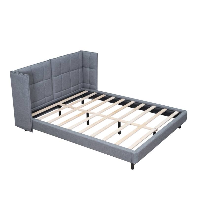 HomeRoots Gray Tufted Upholstered Queen Bed Frame With LED Lighting And USB