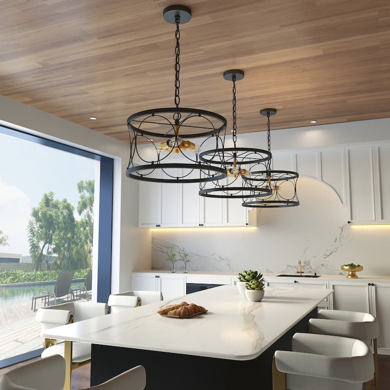 Farmhouse Retro Metal Drum Pendant Light for Dining Room Living Room Kitchen Island