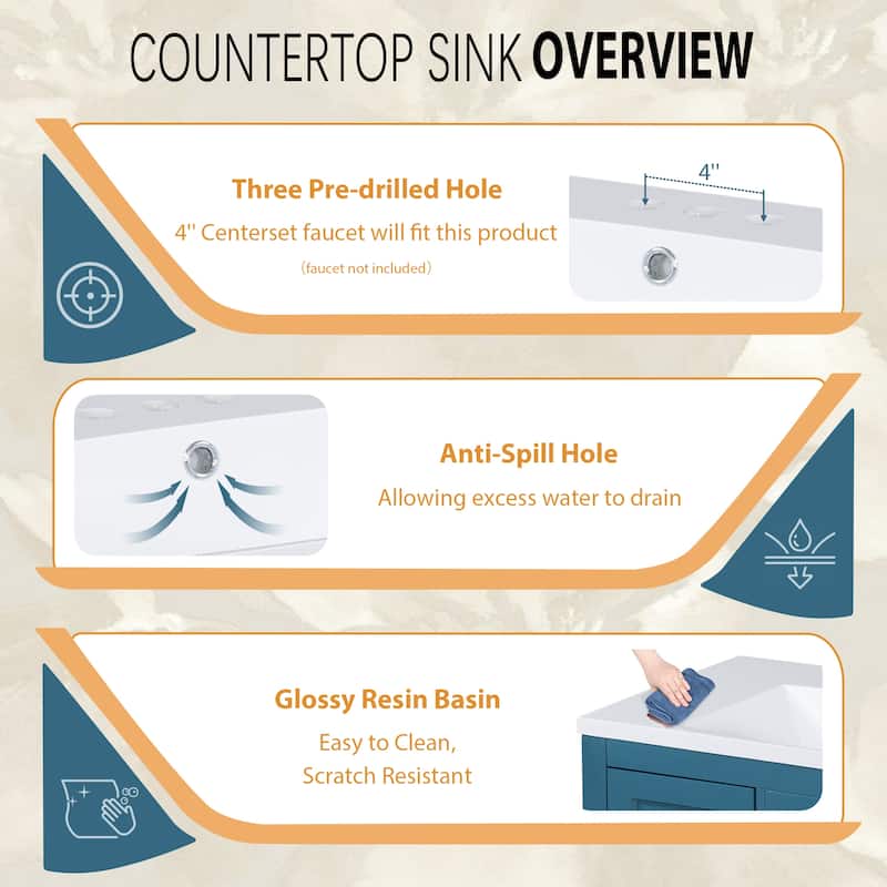 36" Freestanding Bathroom Vanity Set with Integrated Resin Sink - 36" x 18" x 34"