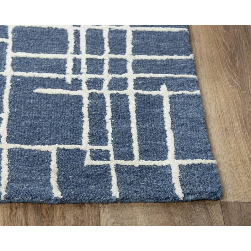 Alora Decor Classic Blue and Ivory Geometric Hand-tufted Wool Rug