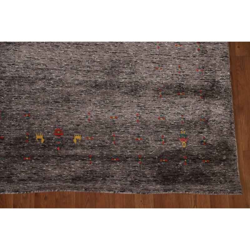 Striped Gabbeh Oriental Area Rug Hand-Knotted Wool Carpet - 7'10" x 9'9"