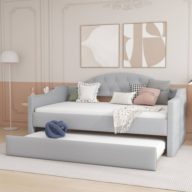 Tufted Upholstered Sofa Bed with Tray