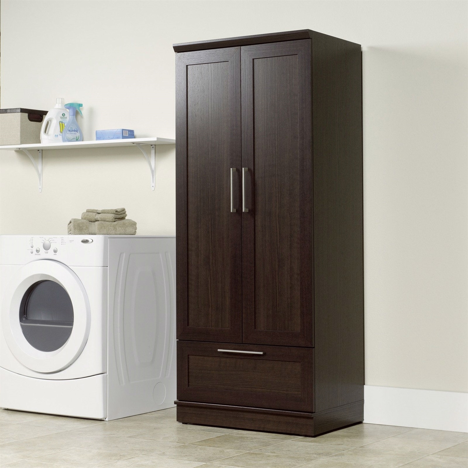 Shop Bedroom Wardrobe Armoire Cabinet In Dark Brown Oak Wood