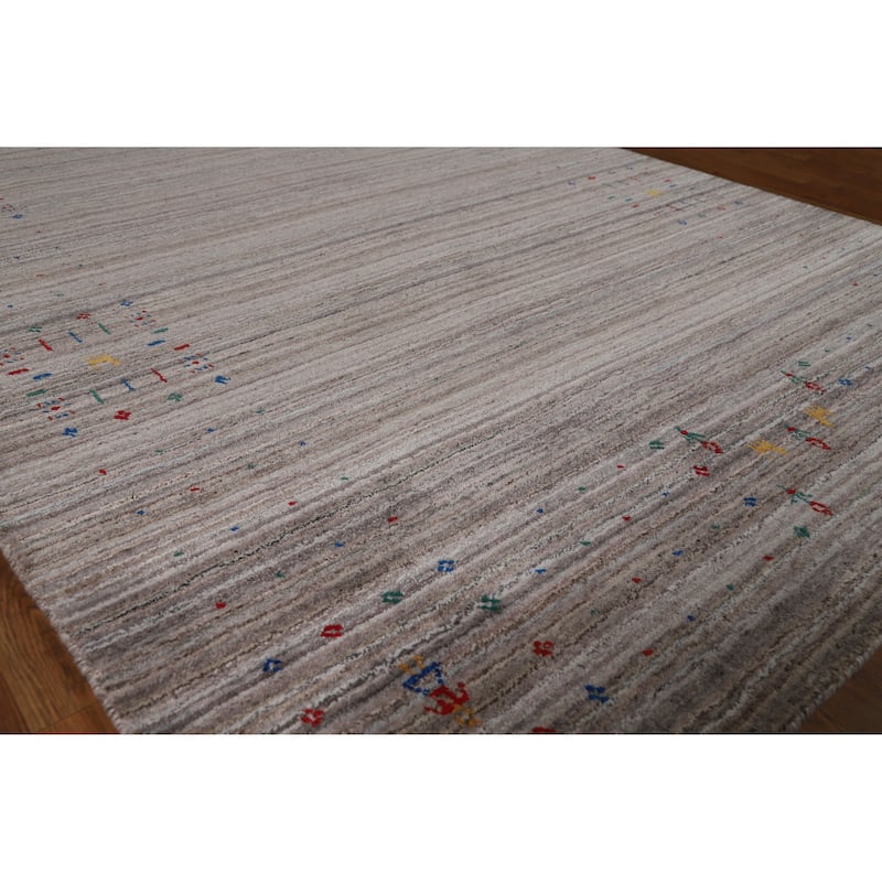 Hand Knotted Oriental 100% Wool Carpet Tribal Stripe Greys & Charcoal Gabbeh Area Rug - 8' 1'' X 5' 1''
