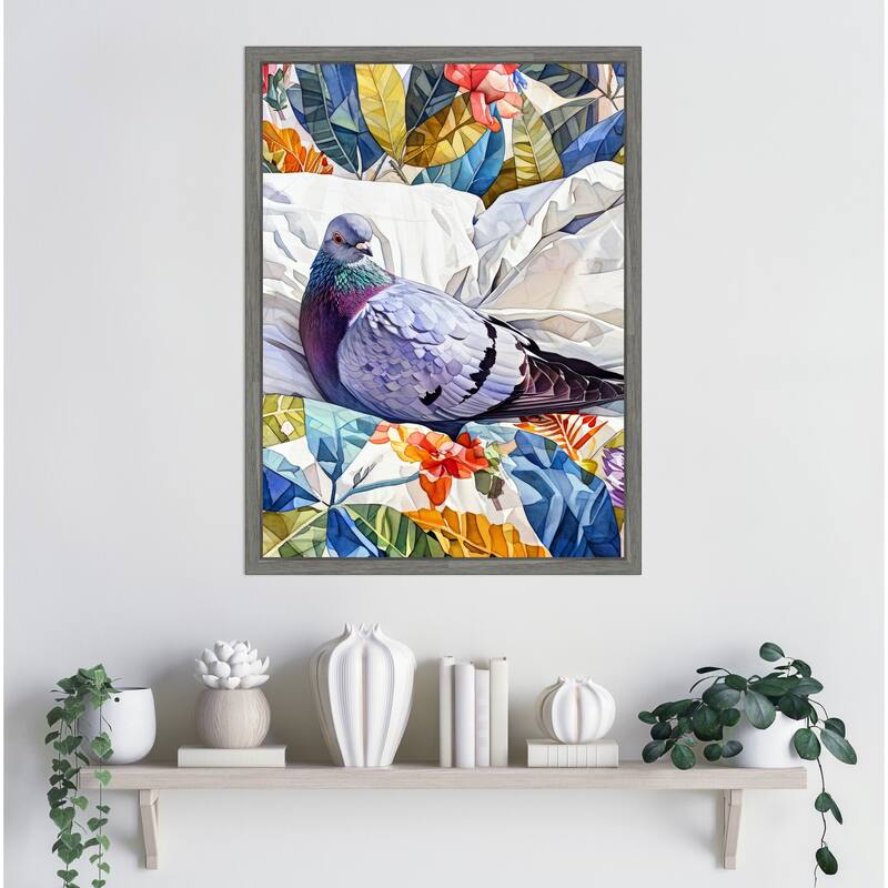 Animal Watercolor Art Bird Dove Pigeon Blue by Justyna Jaszke Framed Canvas Wall Art