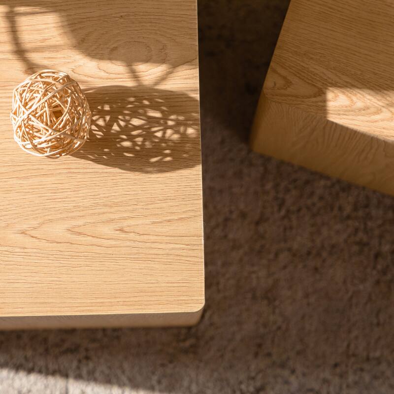 MDF Modern Nesting Imitation Wood Grain Coffee Table, Cube Side Table, Set for Small Space Living Room Bedroom-Set of 2