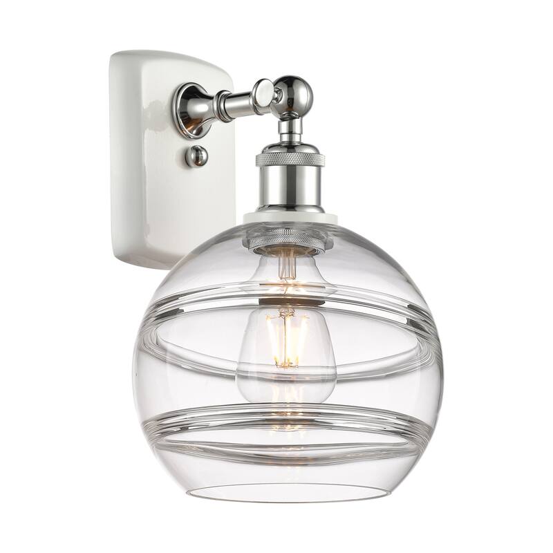 Innovations Lighting 516-1W-11-8 Rochester Sconce Rochester 11" Tall - White Polished Chrome / Clear