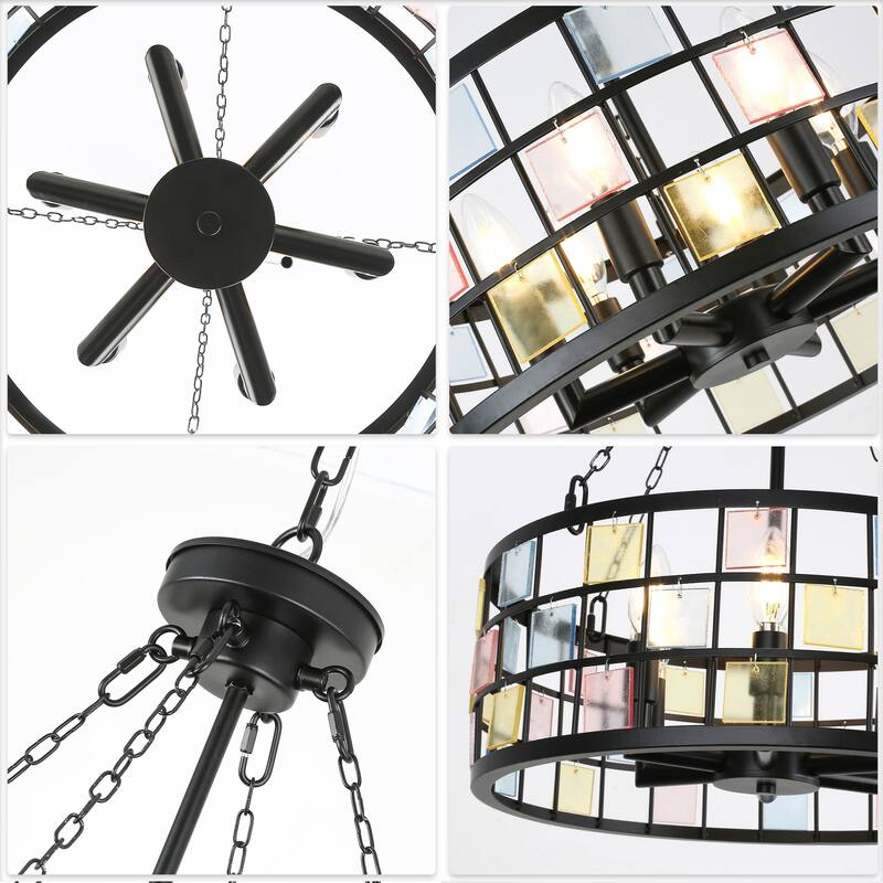CurveCurio 20" Modern Tiffany DIY Chandelier, 6-Light w 24" Adjustable Hanging Chain for Dining Room, Bedroom and Foyer