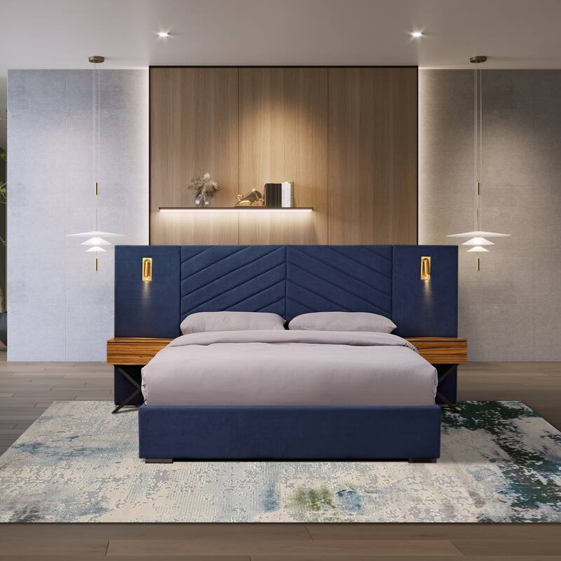 Queen Size Velvet Bed Frame with Vertical Channel Tufted Wingback