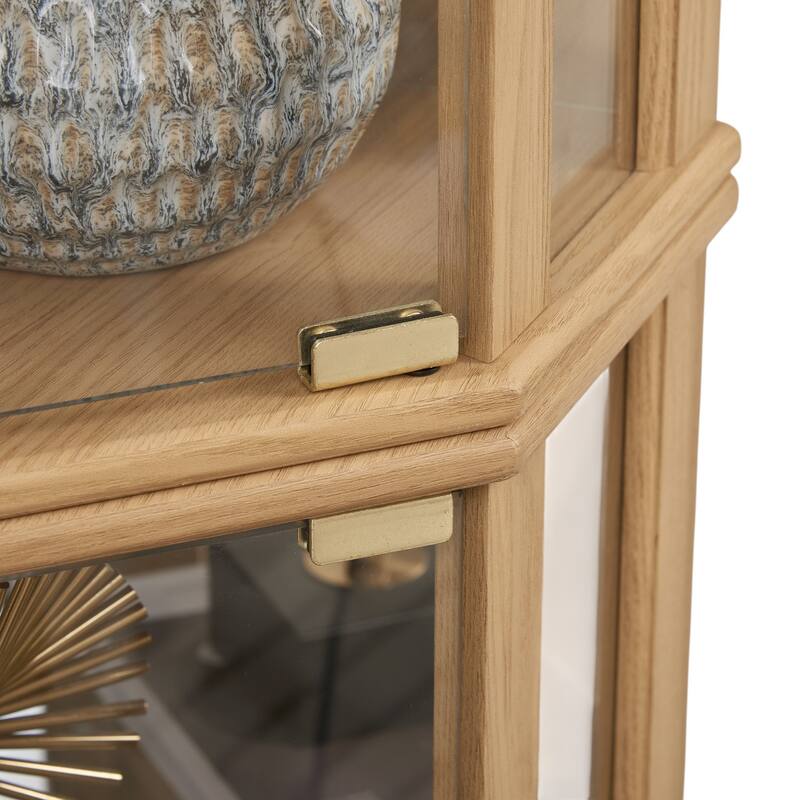 Lighted Corner Curio Cabinet with Glass Doors, Adjustable Shelves & Mirrored Back, Elegant Display Case for Wine